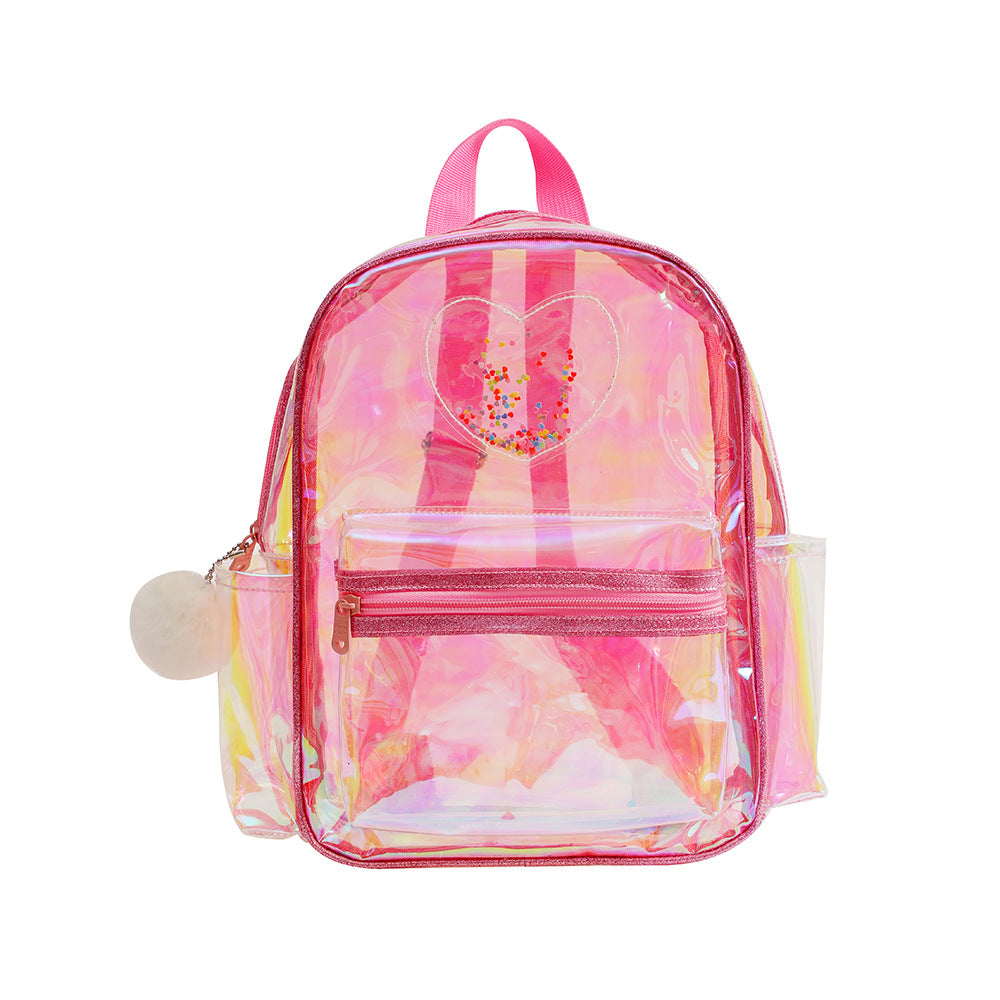 Wholesale  Transparent Kidsren' s Backpack Girl Heart Laser Travel Waterproof Leisure Bag